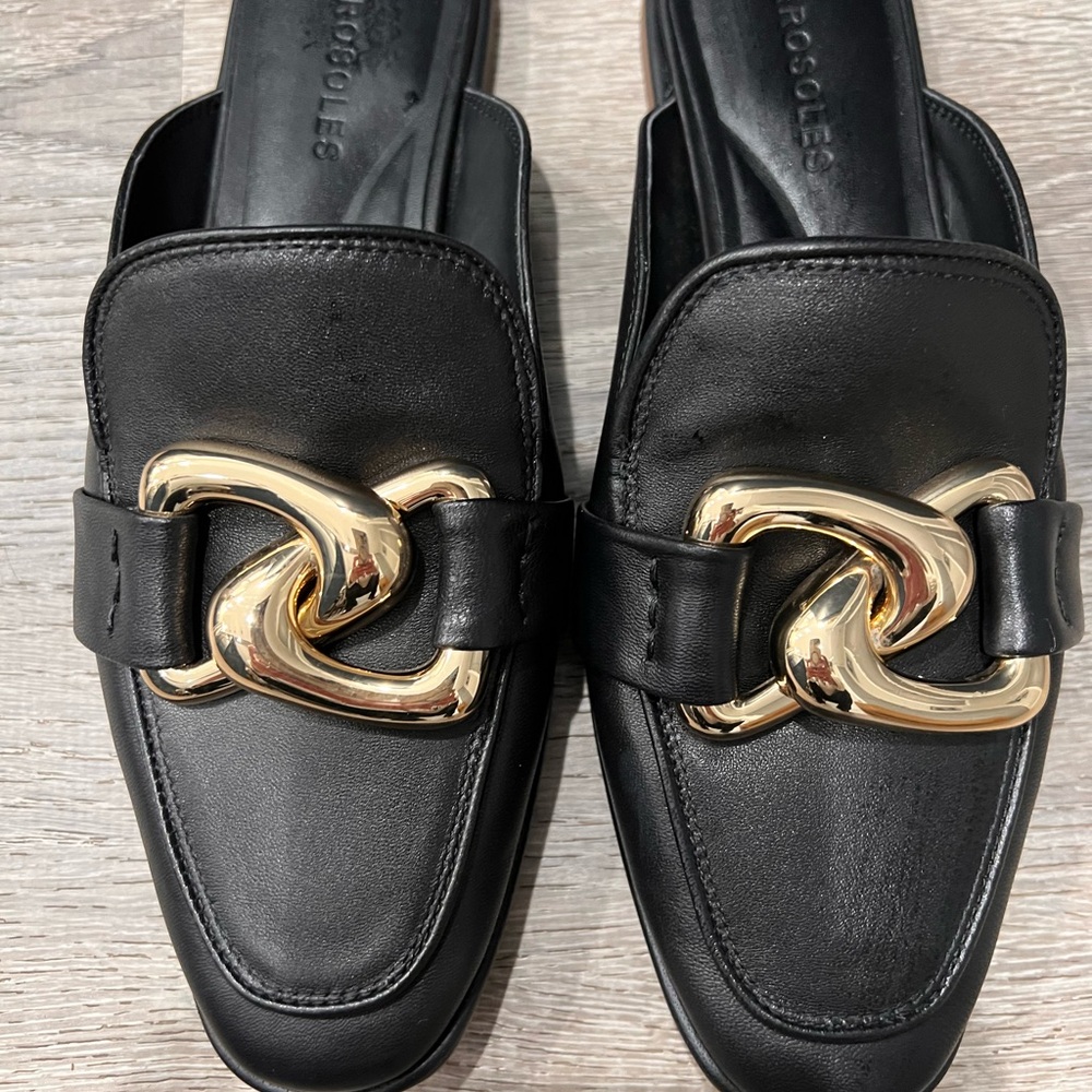 Women's Black and Gold Loafers